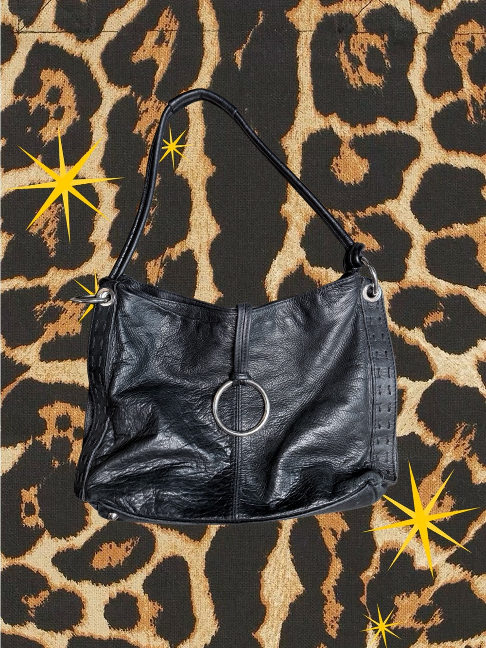 VINTAGE | Y2K Black Leather Hobo Bag | Good Condition | Clean Interior
